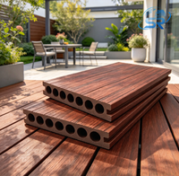 Planches de terrasse en WPC co-extrudé 150x22mm, 7 trous ronds, creuses, pour extérieur, composite, double face, grain de bois
