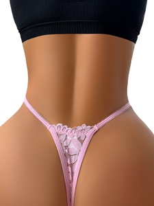 Perizoma da donna a vita bassa in pizzo floreale, traspirante, a tinta unita, con ricami, catena in rete e strass - Product Image 6