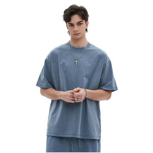 T-shirt Casual oversize da uomo in cotone all'ingrosso su misura stile <span class=keywords><strong>Vintage</strong></span> lavato o-collo estivo Plain Blank T-shirt da uomo - Product Image 2
