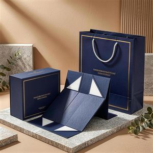 Gold Foil <b>Magnetic</b> Closure Self-Erecting Paperboard Mailer <b>Gift</b> <b>Box</b> with Rectangle Shape Handle Die Cuts for Craft Packaging - Product Image 5
