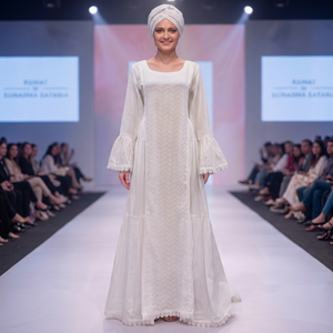 Hermoso Vestido Maxi de Algodón Blanco de Corte Regular con Manga Larga, Bordado de Encaje y Patrón Floral de Lujo, Ropa Étnica Africana - Product Image 2