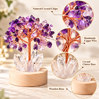 Lampe LED Arbre à Argent en Cristal Naturel, Veilleuse en Grappe de Pierres Précieuses pour Chambre à Coucher, Décoration Intérieure, Cadeau