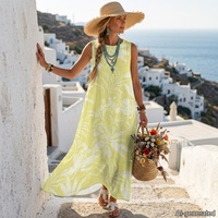 Robe longue d'été sans manches OEM pour femme, en lin, ample et élégante, avec imprimé floral hawaïen, style décontracté