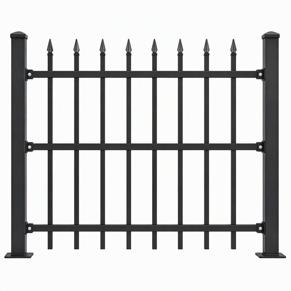 22 No Powder Ornamental Steel Fence Panel Galvanized Matte Black Powder Coated ...