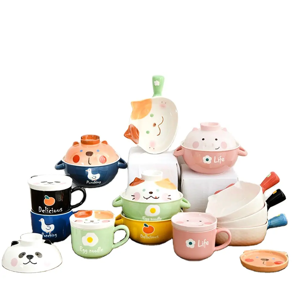 Cartoon Animal Dinnerware Cute Ceramic Dinner Plates Kitchen Dish Coffee Cup Porcelain Plate Bowl Mug Kids Dinner Set