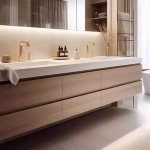 Meuble de salle de bain tout-en-un moderne avec lavabo en céramique en plaque de roche, style bois moderne, pour lavage <span class=keywords><strong>des</strong></span> mains et du visage - Product Image 4