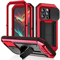 Coque de téléphone robuste en métal avec protection en verre trempé et support pour objectif d'appareil photo, compatible avec iPhone 17 16 15 14 13 Pro Max