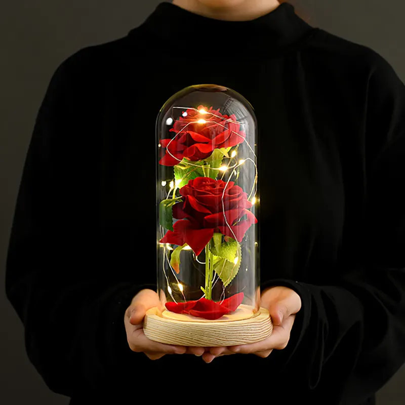 कृत्रिम फूल गुलाब एलईडी स्ट्रिंग प्रकाश गिलास गुंबद के साथ संरक्षित गुलाब वैलेंटाइन्स दिवस 2022 उपहार शादी की मां की दिन जन्मदिन का उपहार