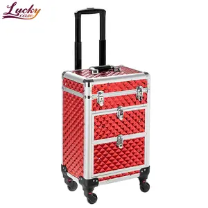 Aluminium Rolling Make Trein Draagbare Make Organizer Koffer Cosmetische Opbergdoos Reizen Beauty Bagage Trolley