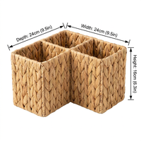 Cesto Organizador de Canto Quadrado Ecológico com 3 Compartimentos, Feito à Mão em Palha Sustentável, 24x24x16cm para Armazenamento em Casa, Escritório e Cozinha