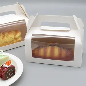 Caixa de papel PVC transparente personalizada para pão, torradas, bolos, sobremesas, alimentos, cartão branco, caixa de papel transparente personalizada