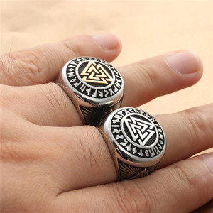 Viking Letter <b>Ring</b> <b>Titanium</b> Steel Geometric Men's Punk Style Stainless Steel Round <b>Ring</b> Silver Gold 280691 - Product Image 3