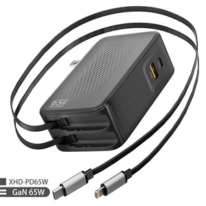 The new PD 65W retractable cable charger is suitable for fast <b>charging</b> of small appliances, laptops, and mobile phones. It - Product Image 1