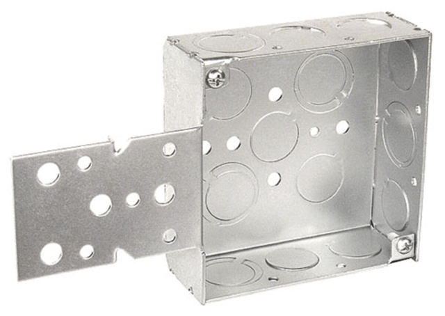 4" SQUARE BOX, WITH WOOD STUD BRACKET, WELDED, 1-1/2" DEEP