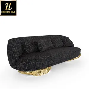 Unique Designer Villa Living Room Sofa Black Gold Pure Copper Base Luxury Sofas Set