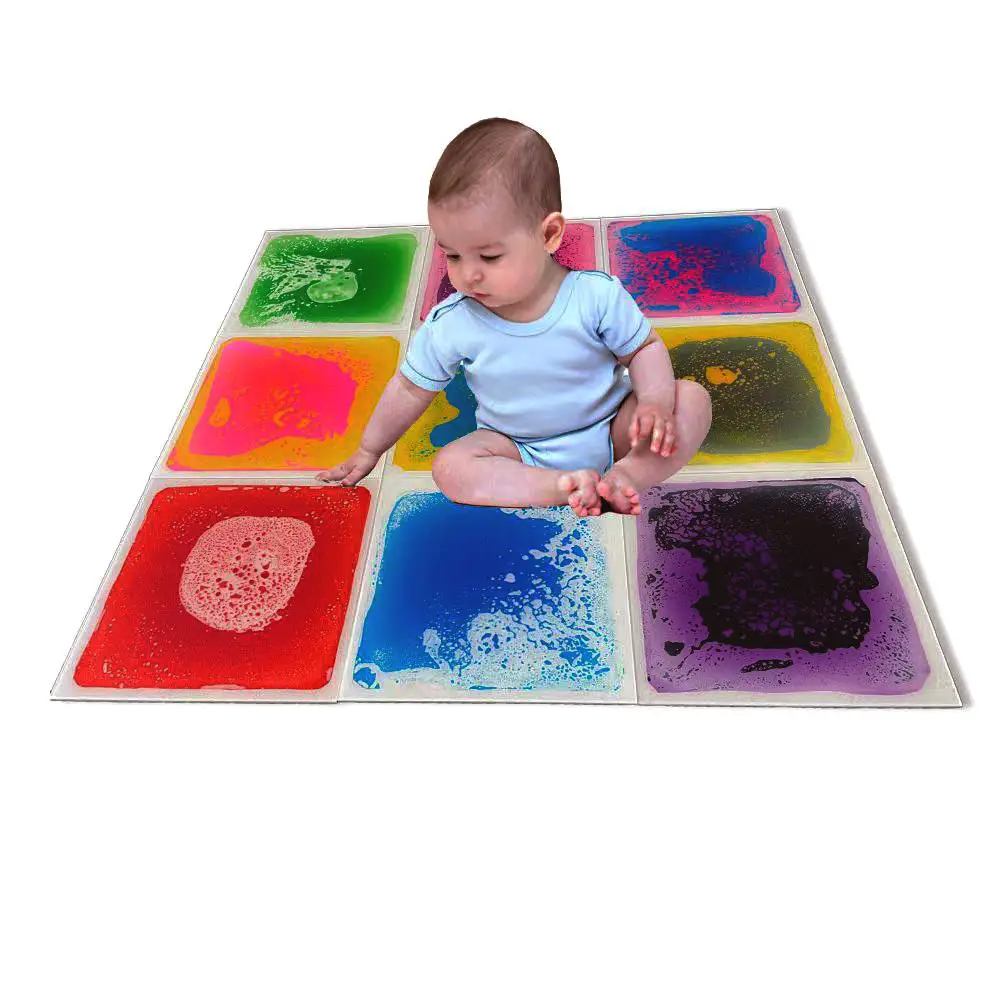 Tapetes sensoriais para crianças, tapetes sensoriais de azulejos coloridos líquidos em vários formatos, brinquedos educativos para crianças, produtos de venda quente da Amazon