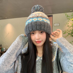 <span class=keywords><strong>Bonnet</strong></span> d'hiver vintage côtelé pour <span class=keywords><strong>femme</strong></span>, en tricot jacquard torsadé épais, avec <span class=keywords><strong>pompon</strong></span> boutonné, en Spandex/Coton, doux et chaud - Product Image 3