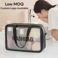 Sac cosmétique en PVC transparent givré imperméable avec logo personnalisé, fermeture éclair, trousse de toilette de voyage, ensemble de trousse de toilette pour femmes, noir, rose, blanc, bleu