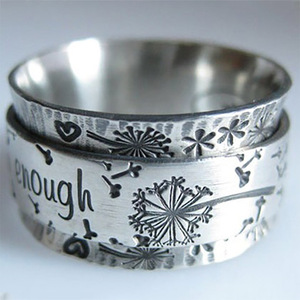 Anello Dandelion da Donna Vintage con Scritta 'I Am Enough', Anello Regolabile Minimalista alla Moda per Uso Quotidiano - Product Image 1