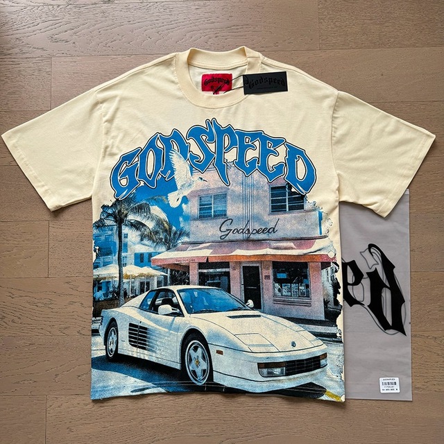 Cross-border US Fashion Godspeed Retro Summer Casual Streetwear Hip-hop Washed Cotton 220g Short-sleeved T-shirt