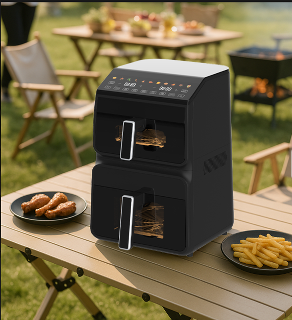 Dual Basket Electric Air Fryer 4.5L+6.5L Large Capacity Visible Window Double Zone Oven 3000W Independent Control Household
