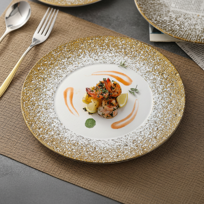 Luxury Gold Round Handmade Ceramic Serving