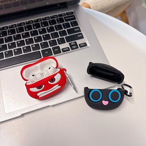 Funda Protectora de Silicona para Auriculares con Diseño de Gato Enojado, para Regalo y Promoción, con Llavero - Product Image 1
