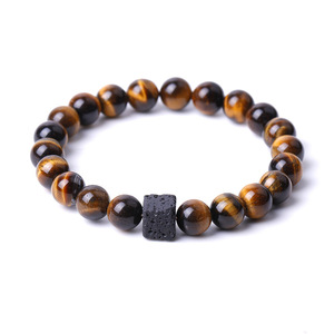 Da uomo alla moda giallo occhio di tigre pietra per bracciale naturale a forma di croce vulcanica Charm gioielli con proprietà di miglioramento energetico - Product Image 5
