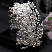 Boutique fait à la main perle cheveux cerceau mariée élégant alliage feuille bandeaux mariée strass cheveux diadème mariage cheveux accessoires