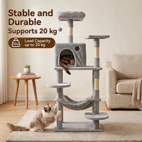 Arbre à chat en bois de grande taille avec griffoir en sisal, niche pour chat, hamac et plateforme supérieure pour chats de grande taille - Design minimaliste en carton