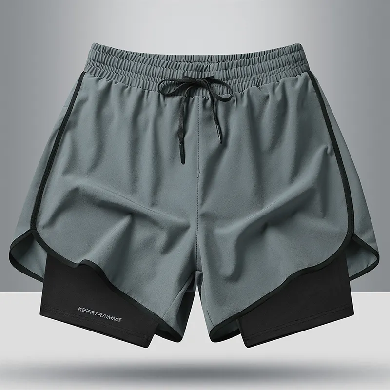 2024 pantalones cortos deportivos 2 en 1 de secado rápido informales atléticos para correr de talla grande personalizados para hombre de 5 pulgadas con cordón