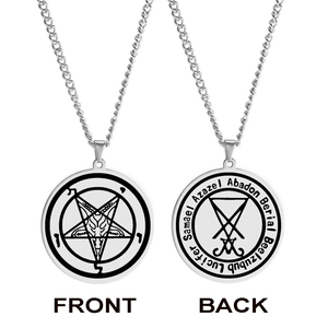 Collier en acier inoxydable avec sigile de Baphomet, chèvre Samaël, Lilith, pentacle inversé, pentagramme et sigile de Lucifer, <span class=keywords><strong>symbole</strong></span> satanique - Product Image 2