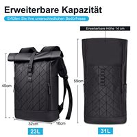 Sac à dos unisexe à enroulement 31L, compartiment étanche pour ordinateur portable, idéal pour les voyages, l'école, les activités de plein air, les affaires, le sport, en cuir PU, design élégant et arqué