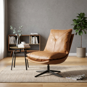 Modern Leather Leisure Chair Solid Back Swivel Design Contemporary Living Room Furniture - Product Image 3