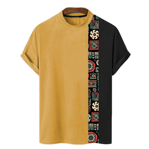 Camiseta de Manga Corta para Hombre con Estampado Geométrico, Ribete en Contraste, Cuello Redondo, Corte Regular Informal, Tejido de Punto 100% Algodón - Product Image 1