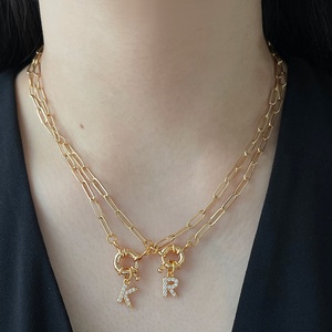 Joyería de estilo hip hop de 14K, cadena de papel chapada en oro de 26 letras iniciales, micro incrustaciones de circonia, colgante, Gargantilla, collar, joyería - Product Image 3