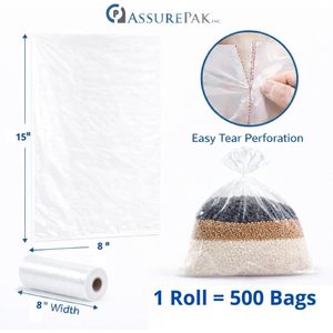Plastic <b>Bags</b> On Roll 8x15 Inch 1.0 Mil Clear Food Grade Three Side <b>Seal</b> For Storage Packing Cooking - Product Image 3