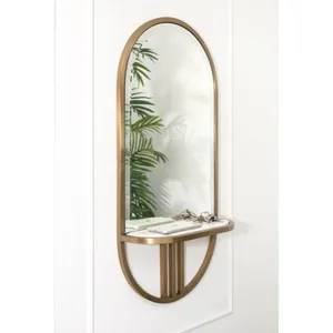 Modern Luxury Living Room Mirrored Wall Shelf Oval Shaped Stainless Steel Brushed Gold Wall Mirror Decor For Home Hotel