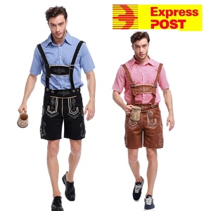 Costume allemand <span class=keywords><strong>Lederhosen</strong></span> marron authentique en faux daim de luxe Oktoberfest, tenue Ecoparty - Product Image 3