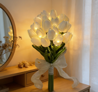 Lampu LED Tulip Kreatif Simulasi Bunga Lampu Malam Putih Hangat 28cm Dapat Diisi Ulang untuk Penggunaan di Rumah, Bar, Kafe, Luar Ruangan, Natal