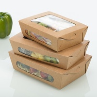 Boîte à lunch en papier kraft brun jetable personnalisée, résistante à l'huile, pour frites, nuggets de poulet, pop-corn