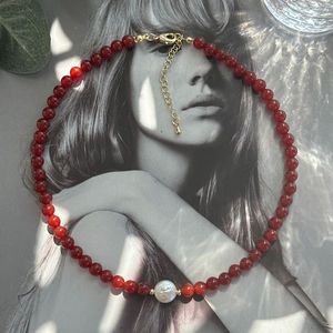 <span class=keywords><strong>Collana</strong></span> Girocollo da Donna con Corniola e <span class=keywords><strong>Perle</strong></span> Barocche d'Acqua Dolce, <span class=keywords><strong>Collana</strong></span> Minimalista con Pietre Preziose, <span class=keywords><strong>Collana</strong></span> con Corniola Rossa 7A - Product Image 2