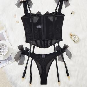 Прозрачное Сетчатое нижнее белье с бантом прозрачная рыболовная сетка на шнуровке боди-стринги сексуальное женское нижнее белье - Product Image 3