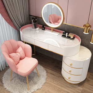 <span class=keywords><strong>Commode</strong></span> moderne pour chambre à coucher, table de maquillage simple avec miroir LED, meubles de coiffeuse, plateau en pierre - Product Image 3