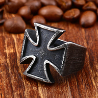 Tempusort Vente en gros de bijoux fantaisie, style vintage, anneaux en acier inoxydable titane en forme de croix noire pour hommes