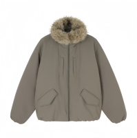 Veste d'hiver noire ample pour homme, col en fausse fourrure, fermeture éclair, style aviateur, veste décontractée de rue