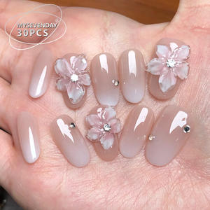 พลอยเทียมปักลายดอกไม้แบบไล่ระดับสีนู้ดสีชมพูแบบสวมใส่ได้สไตล์ญี่ปุ่นแสนหวานแบบสั้น - Product Image 3