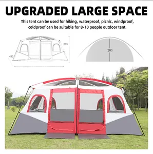 210T 2 חדרים 1 סלון אוהלי קמפינג משפחתיים גדולים אוהלי אוהל 10 אנשים קמפינג חיצוני כבד עם גג שמש לראות את השמים