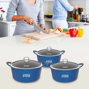 Winningstar 3-Piece Cookware <b>Set</b> Blue Non-Stick <b>Pots</b> For Frying Boiling Hot <b>Pot</b> Use - Product Image 2