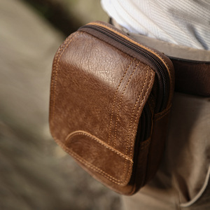 Genuine Leather Waist <b>Bag</b> Men's Fanny Pack Matte Brown Durable Storage <b>Bag</b> For Everyday Use Summer 2024 - Product Image 3